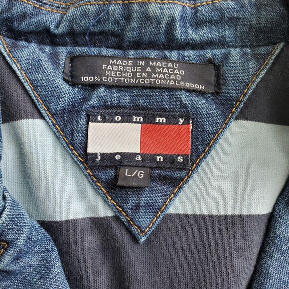 Tommy Hilfiger Y2K Vintage Womens Denim Blue Jean Jacket Large Pockets Flag Logo - Picture 7 of 12